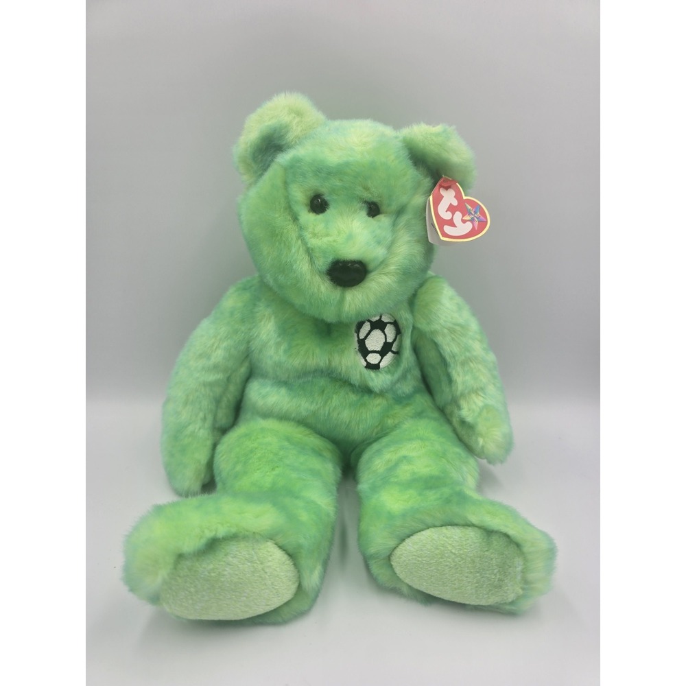 NWT TY Beanie Buddies Green Kicks Soccer Bear 14"